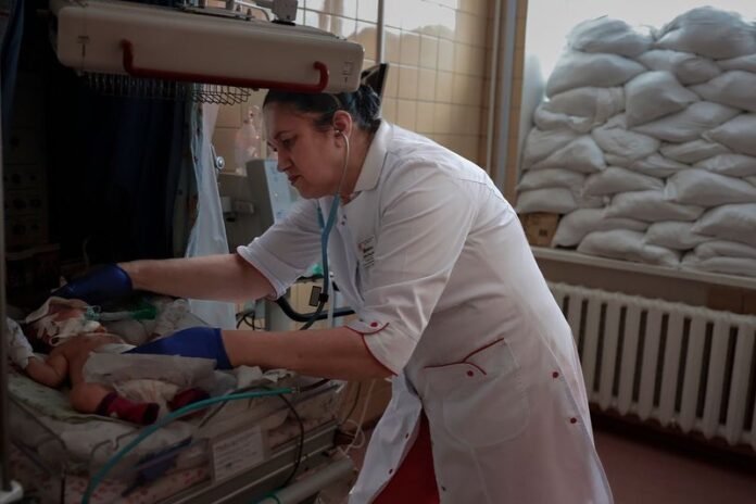 Newborns receive intensive care at Okhmatdyt Hospital, Kyiv. The windows are protected with sandbags, as Russia routinely targets civilian infrastructure, including medical facilities, across Ukraine Newborns receive intensive care at Okhmatdyt Hospital, Kyiv. The windows are protected with sandbags, as Russia routinely targets civilian infrastructure, including medical facilities, across Ukraine