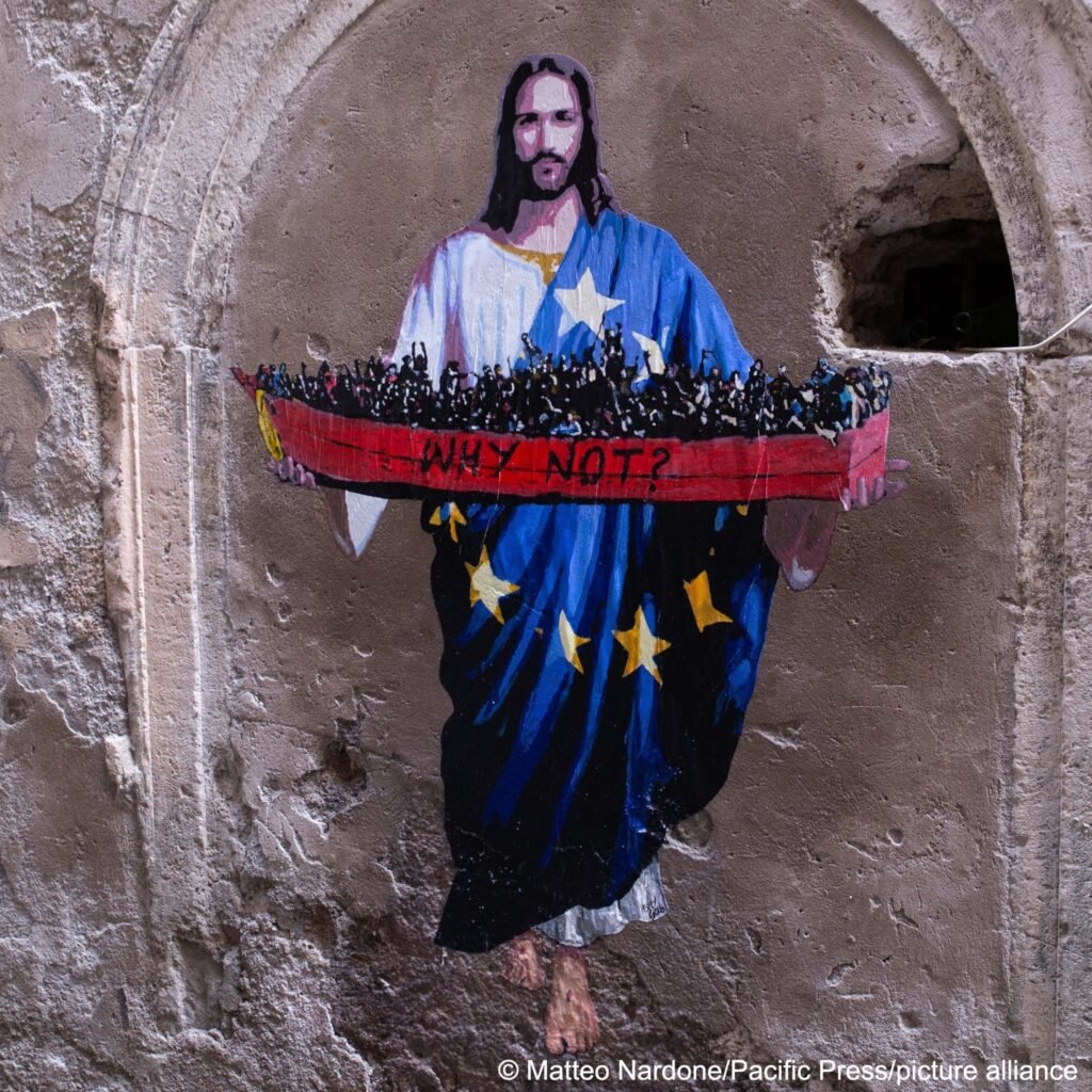 Rome: Harry Greb, an Italian street artist, created a mural on a Rome street to honour the immigrants who perished in a shipwreck off the eastern coast of Calabria, Italy