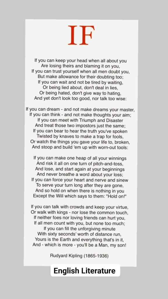 Famous Poem "If", written by poet Rudyard Kipling highlights most essential aspects of human life