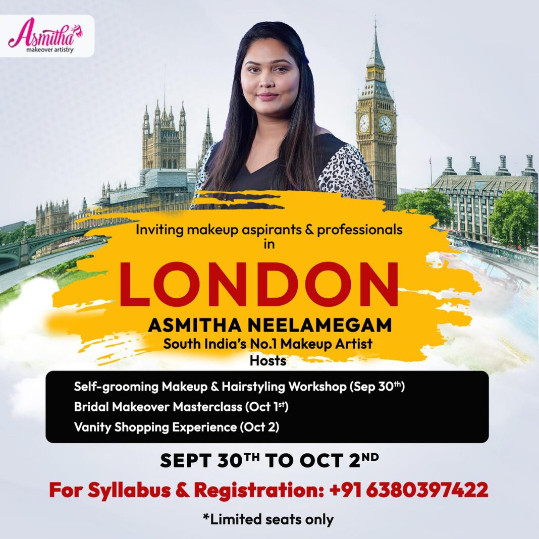 UK: South Indian-based Popular Makeover Artist Asmitha set to host AMA's 2-Day Makeover Classes Workshop