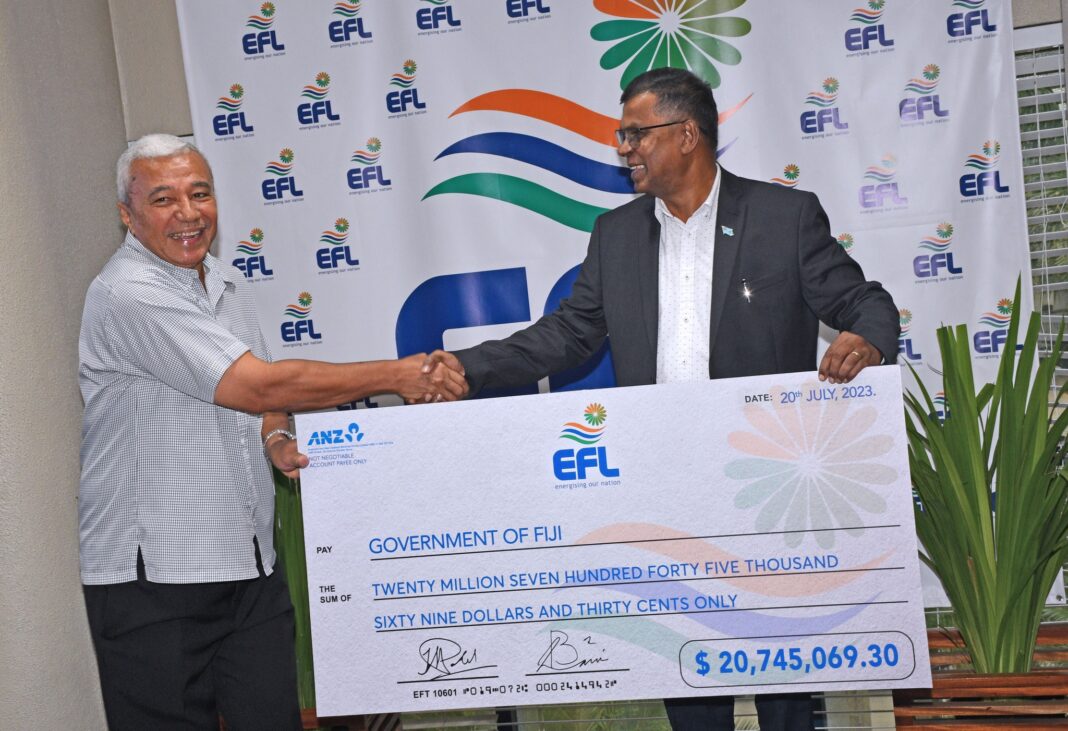 Energy Fiji Limited paid dividends to its shareholders today at the EFL headquarters