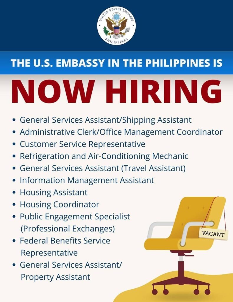 US Embassy Philippines seeks qualified applicants for various positions at their office
