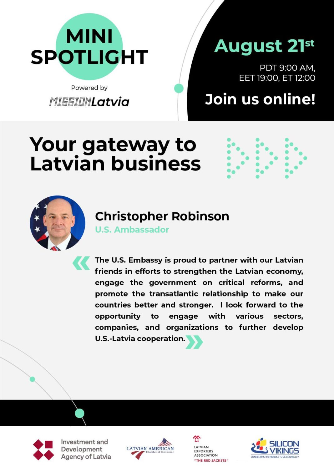 US Embassy in Riga, Latvia, launches Investment and Development Agency of Latvia Mini spotlight Webinar