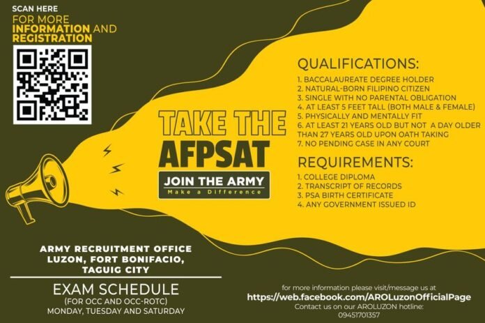 Philippines Army releases schedule for Army Recruitment Officers Test