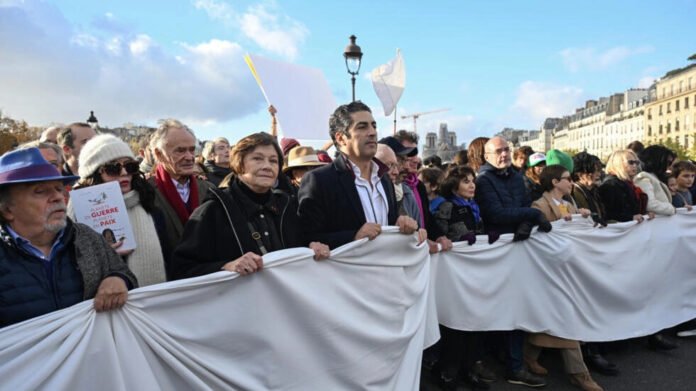 A diverse crowd, including prominent figures such as actors Isabelle Adjani and Emmanuelle Beart, marched from the Arab World Institute towards the Museum of Art and History of Judaism in Paris on Sunday A diverse crowd, including prominent figures such as actors Isabelle Adjani and Emmanuelle Beart, marched from the Arab World Institute towards the Museum of Art and History of Judaism in Paris on Sunday