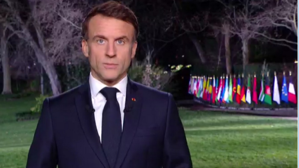 Against the backdrop of Olympic flags representing nations from around the world, Macron stressed the critical choices that lie ahead for voters in the upcoming European elections in June