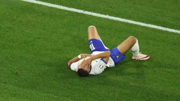 The collision left Mbappe bleeding from what appeared to be a blow to his nose, requiring immediate medical attention on the field