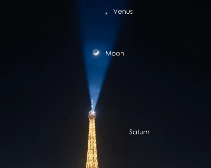 Saturn was also captured in the photo but was extremely difficult to see with the naked eye. (Image credit: Gwenaël Blanck)