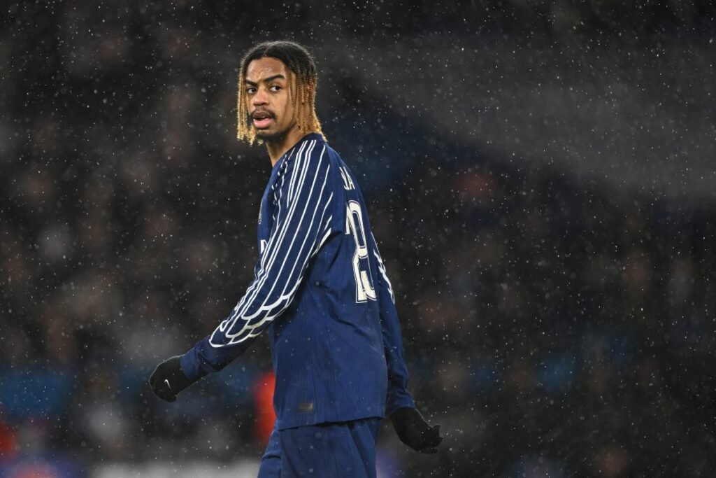 Bradley Barcola during a Paris Saint-Germain training session before joining France’s camp for the October World Cup qualifiers