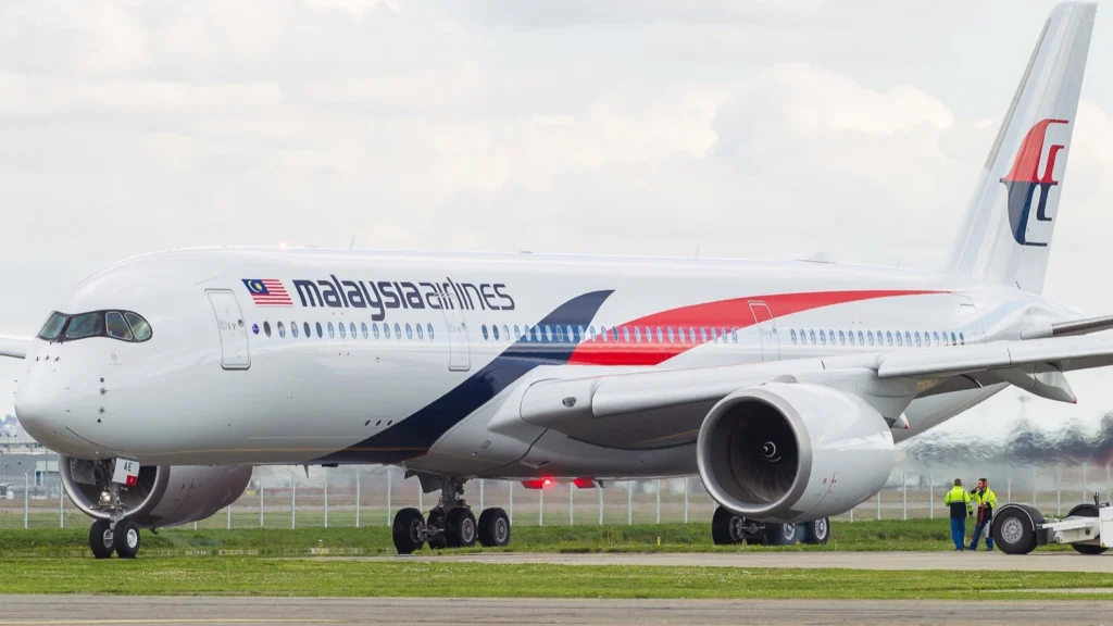 Malaysia Airlines Airbus A350 at Paris Charles de Gaulle after returning safely following an in-flight emergency and precautionary landing