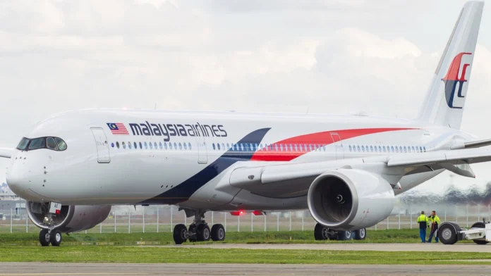 Malaysia Airlines Airbus A350 at Paris Charles de Gaulle after returning safely following an in-flight emergency and precautionary landing